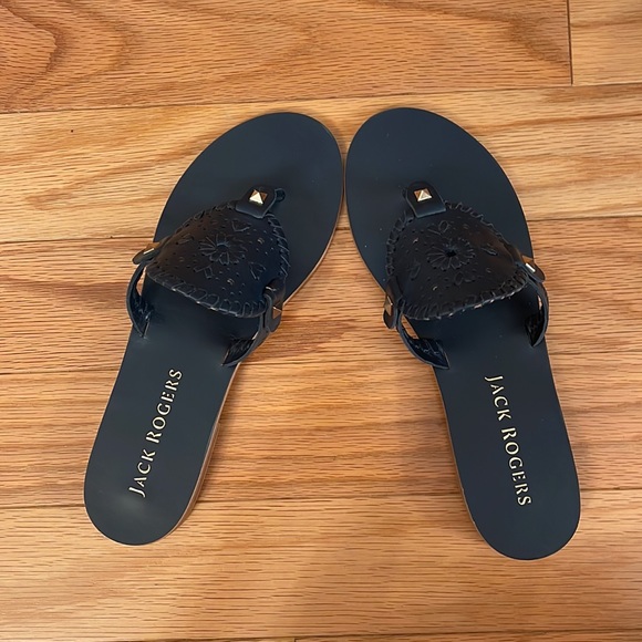 Jack Rogers Georgica Leather Flat Sandals - Midnight Navy Blue- Size 8.5 - Picture 4 of 4